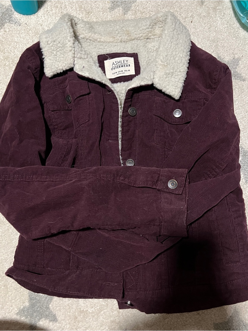 Ashley Outerwear Women's Corduroy Sherpa-Lined Jacket in Deep Plum